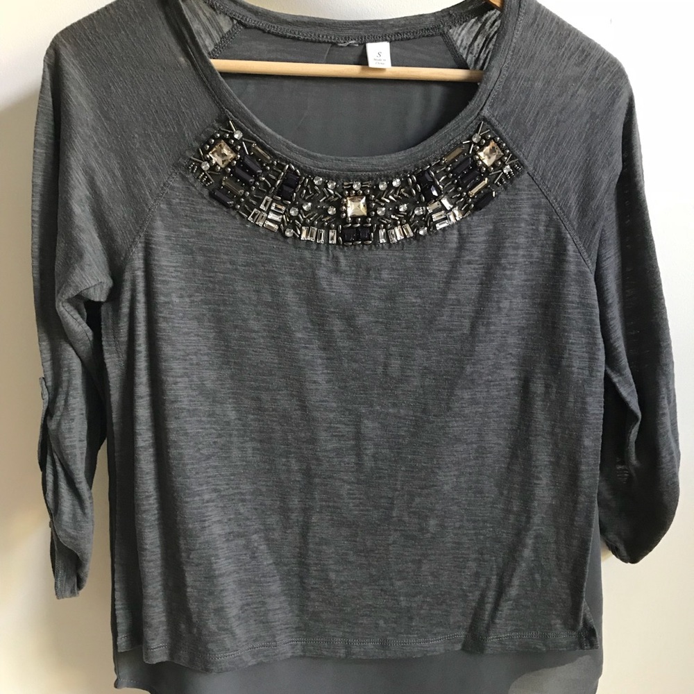 Grey high low top with embellishments